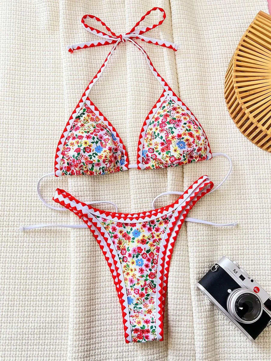 Women's Sexy Floral Bikini Set - Trend Red Bikini